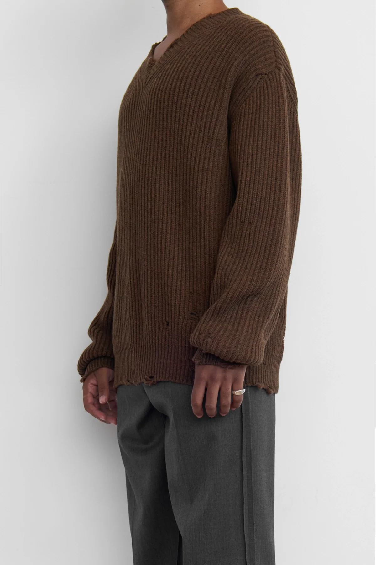 MM6 V-Neck Sweater Brown Melange - 5