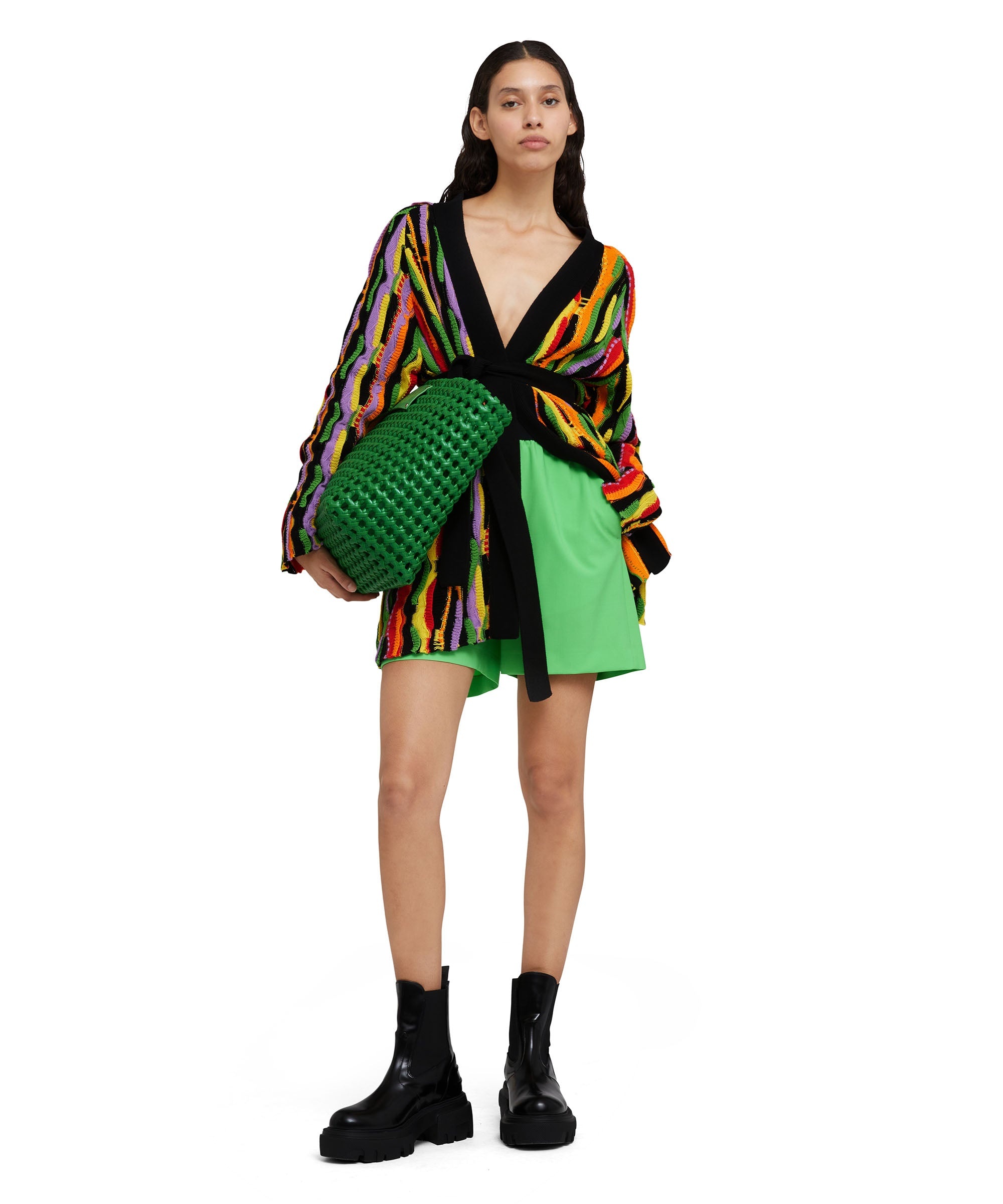 Cotton knit cardigan with multicolor ruffles - 5