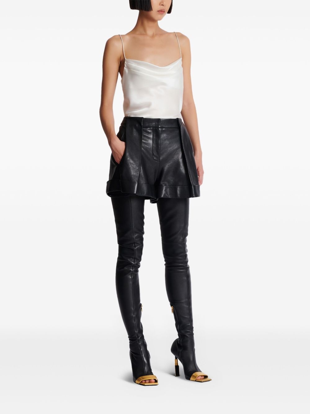 pleated leather shorts - 3