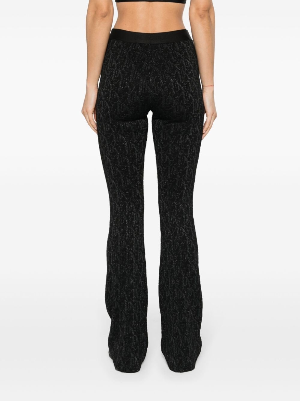 monogram-jacquard knitted flared trousers - 4