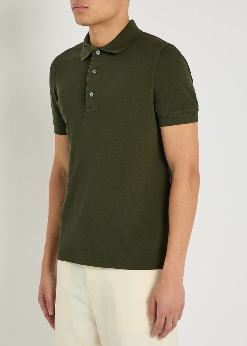 TOM FORD Tom Ford Logo-embroidered Piqué Lyocell and Cotton-blend Polo Shirt outlook