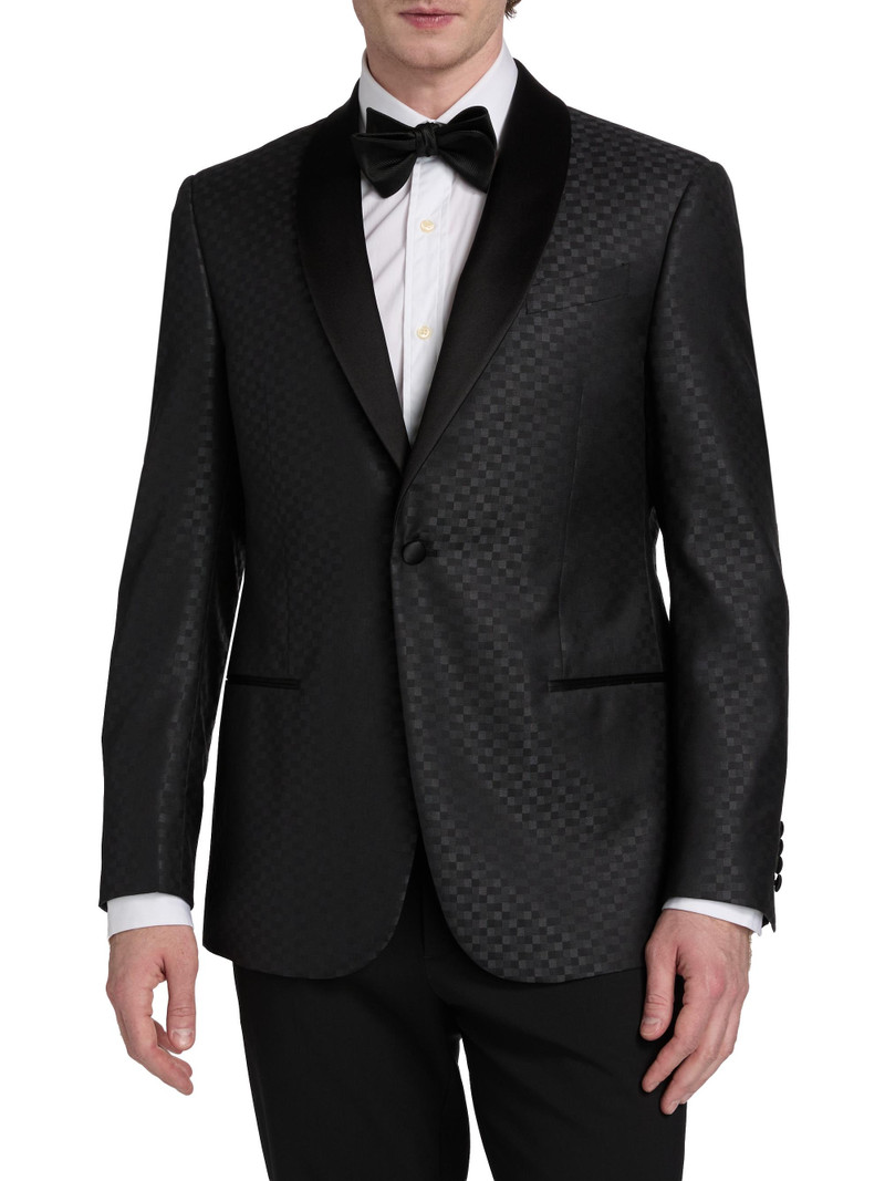 Men's Tonal Check Virgin Wool-Silk Dinner Jacket - Dark Grey 3