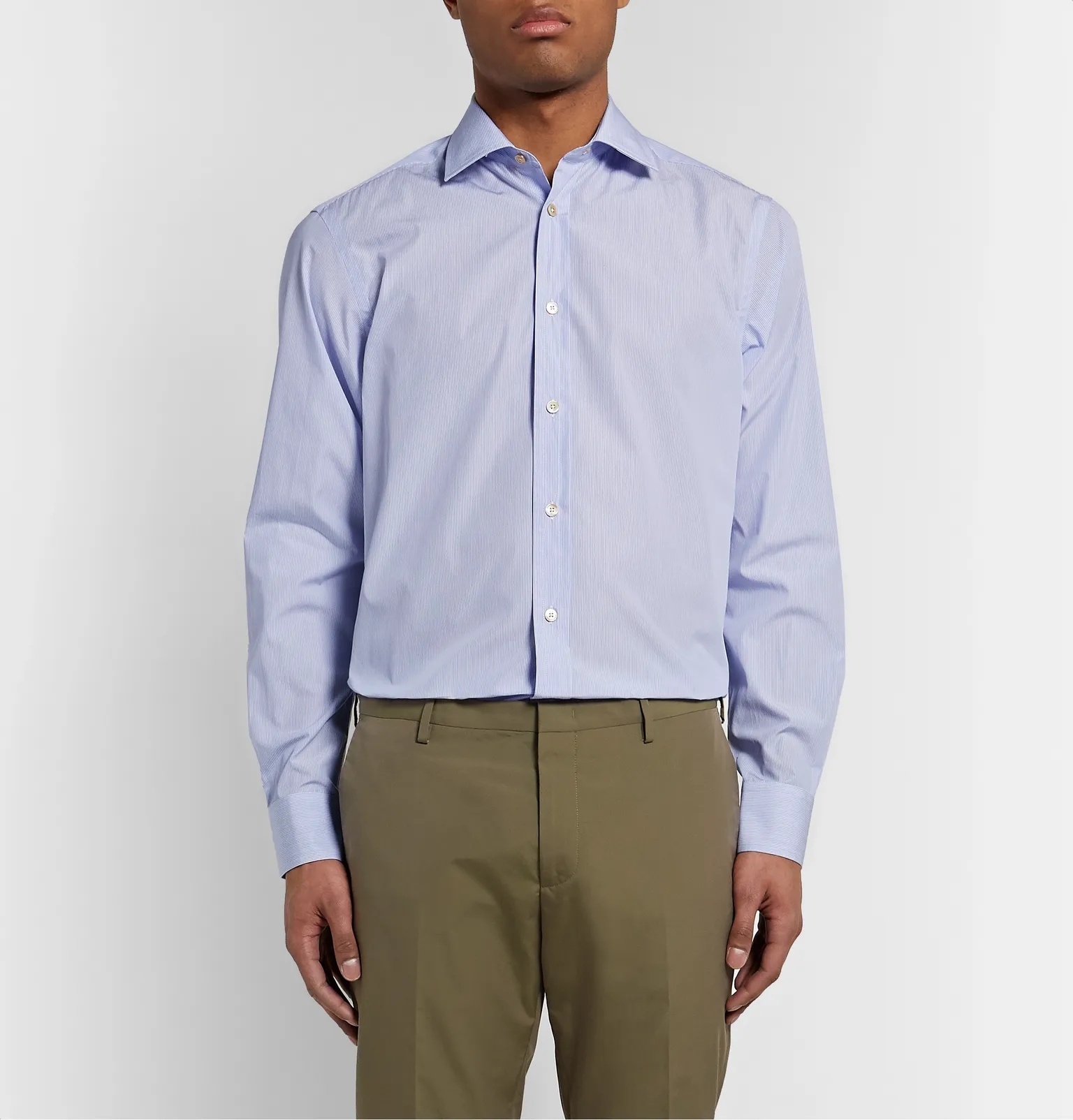 Slim-Fit Cutaway-Collar Striped Cotton-Poplin Shirt - 11