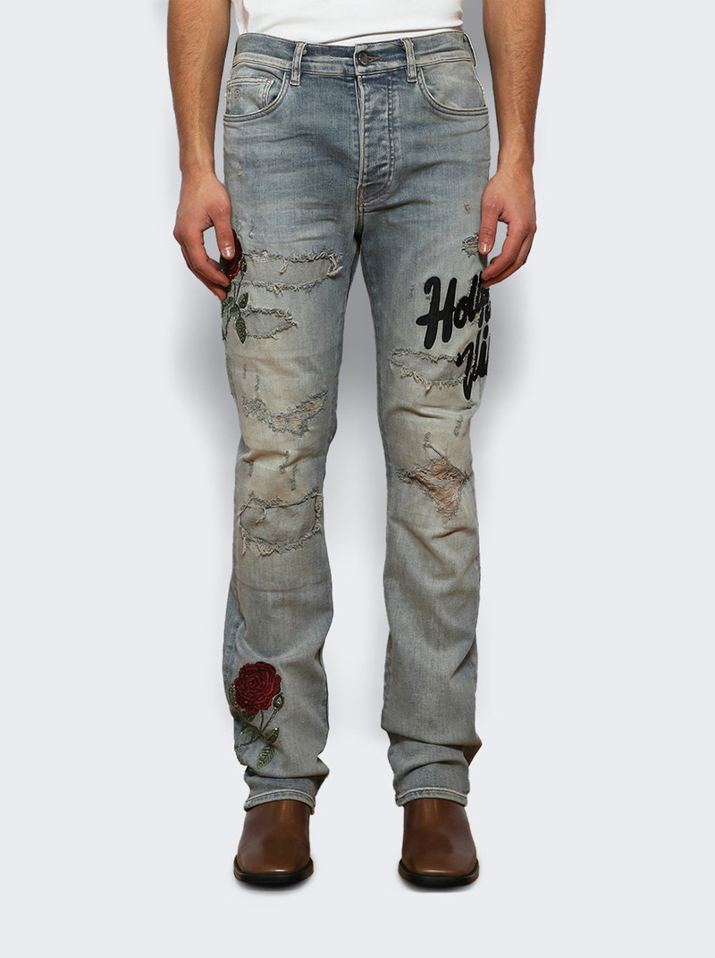 AMIRI Floral Sequin Repaired Slim Jean Antique Indigo outlook