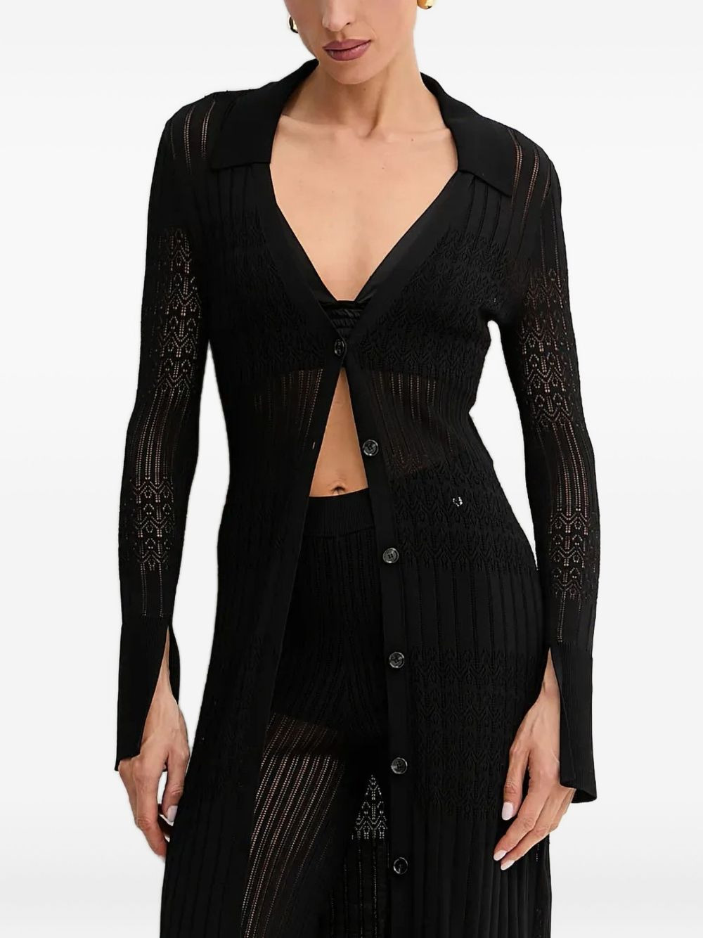 button-front lace-insert cardigan - 1