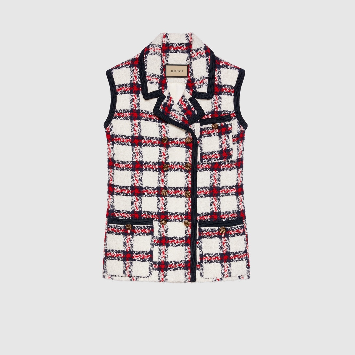 Check tweed sleeveless jacket - 1
