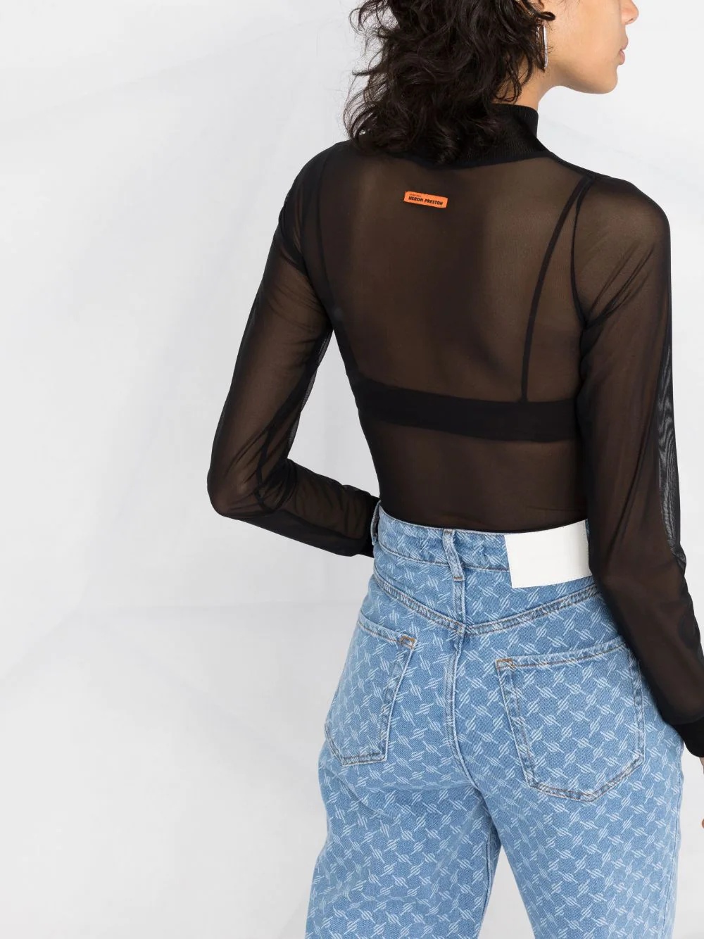 logo-embroidered mesh bodysuit - 4