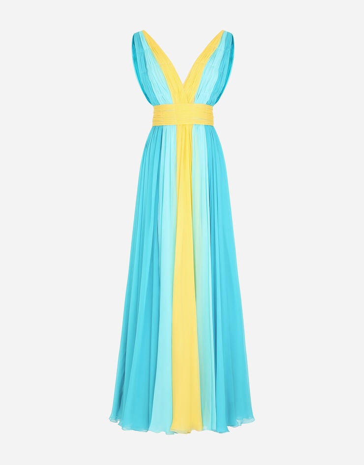 Long multi-colored silk chiffon dress - 1