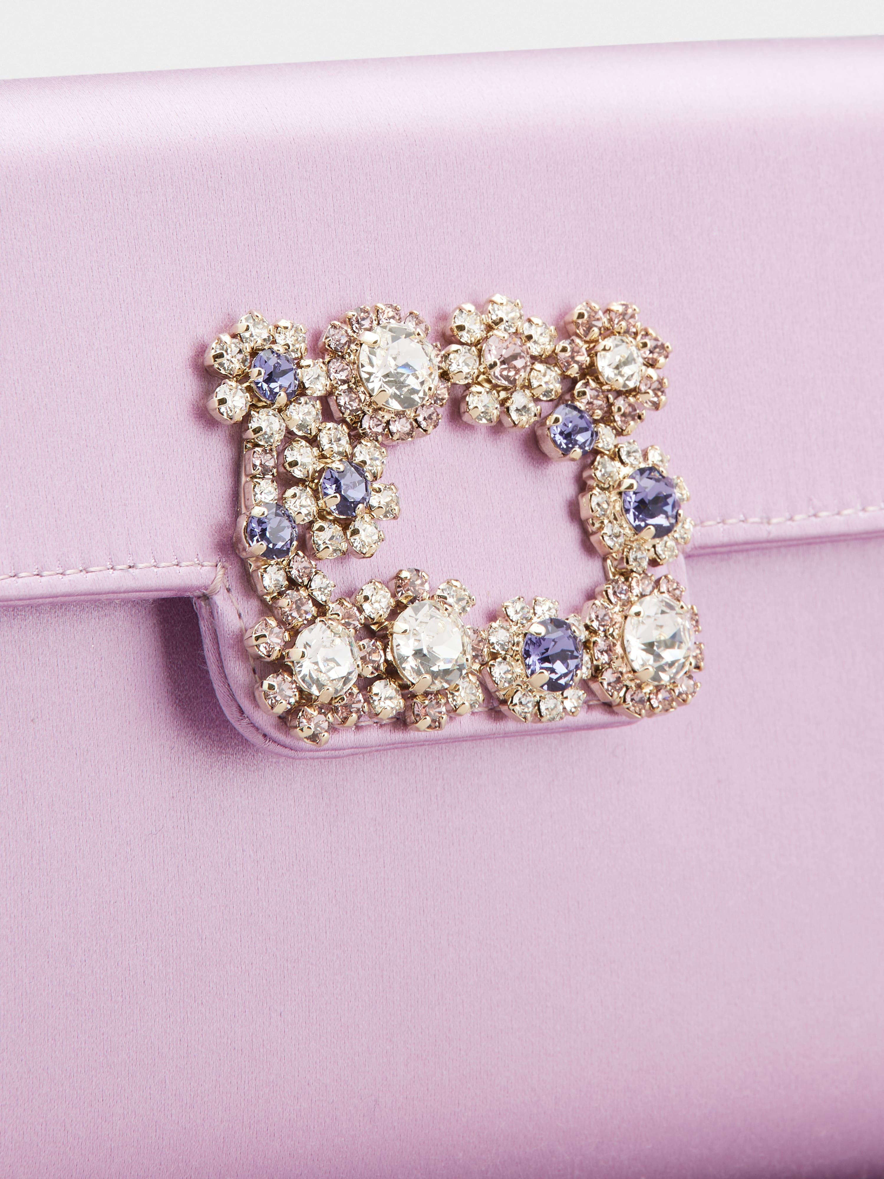 Flower Strass Colored Buckle Clutch in Satin - 6