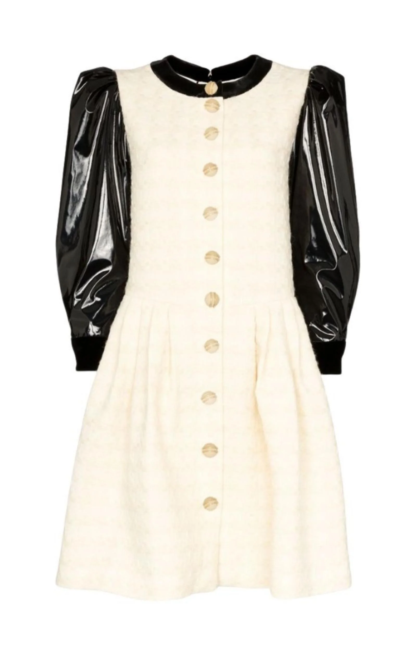 Vinyl-Sleeve Flared Mini Dress - 1