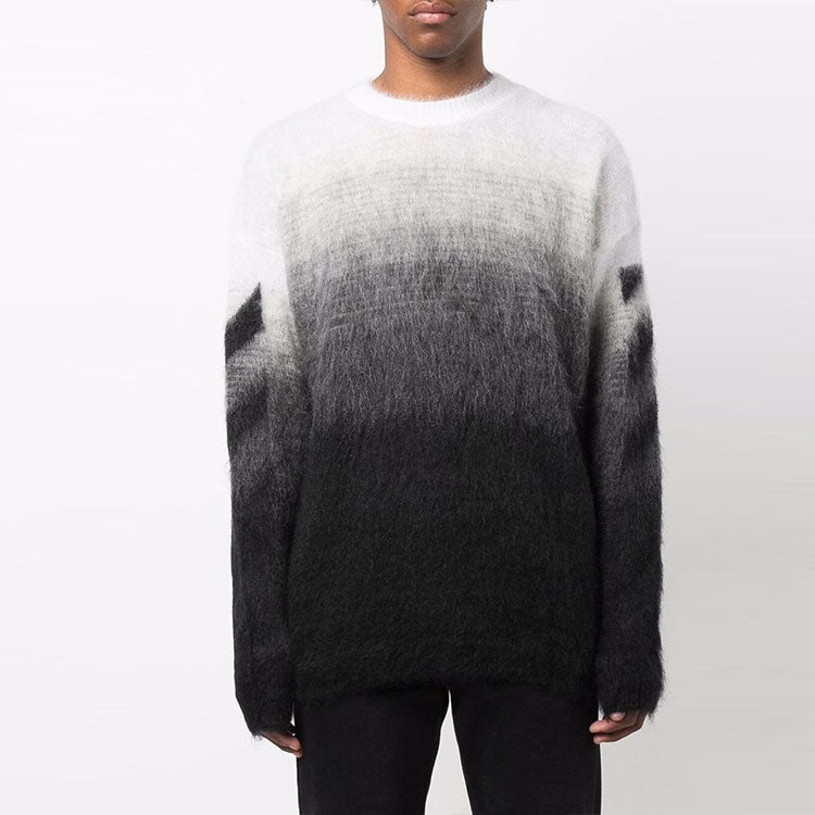 Men's Off-White FW21 Plush Gradient Round Neck Long Sleeves Pullover Wool Sweater Loose Fit Autumn B - 2