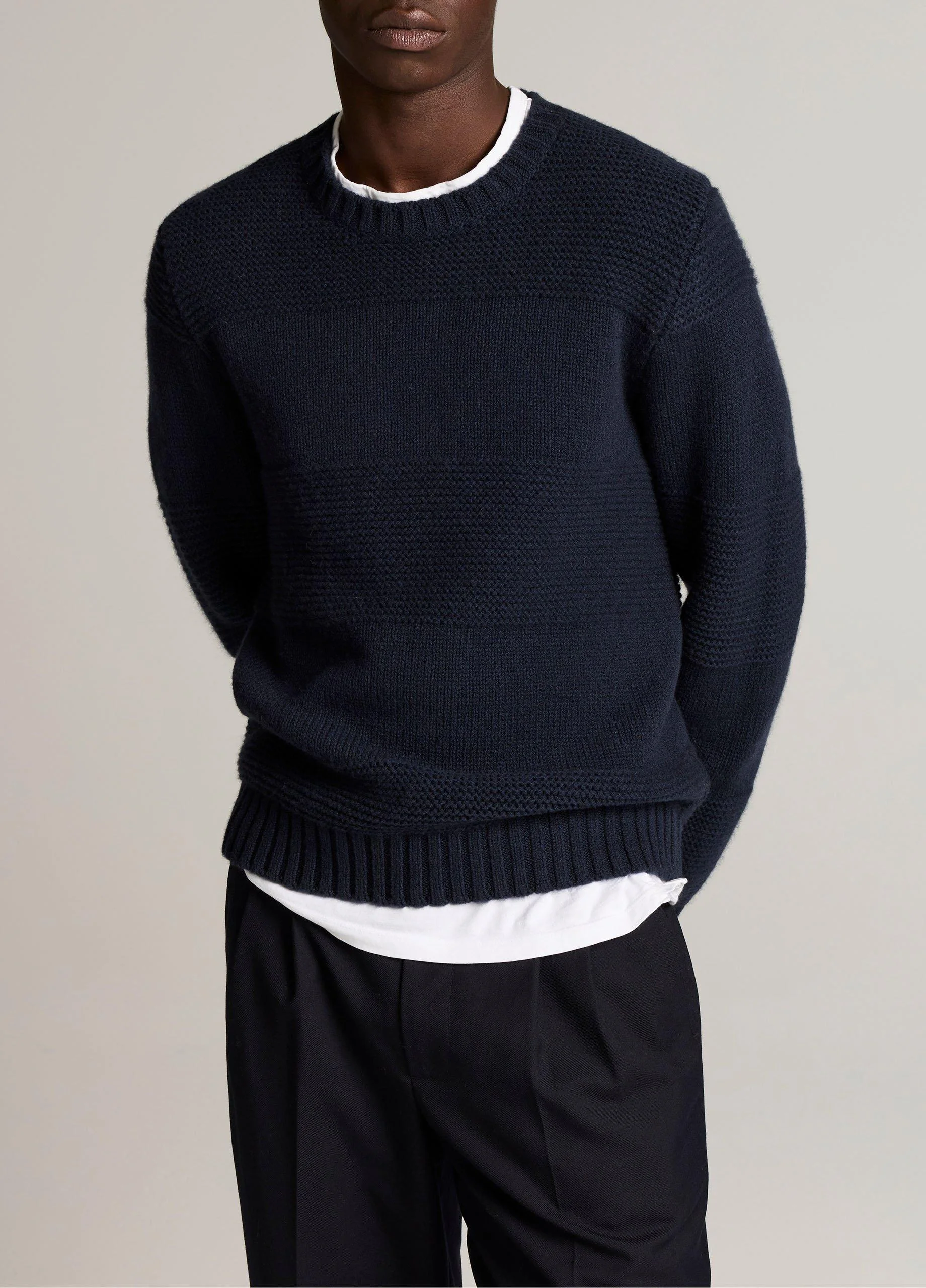 Garter-Stitched Rugby Stripe Wool Sweater - 1