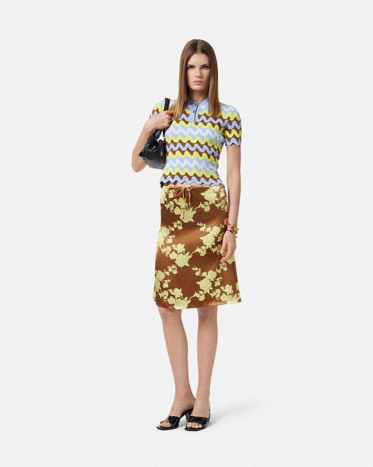 VERSACE Wild Roses Satin Midi Skirt | REVERSIBLE