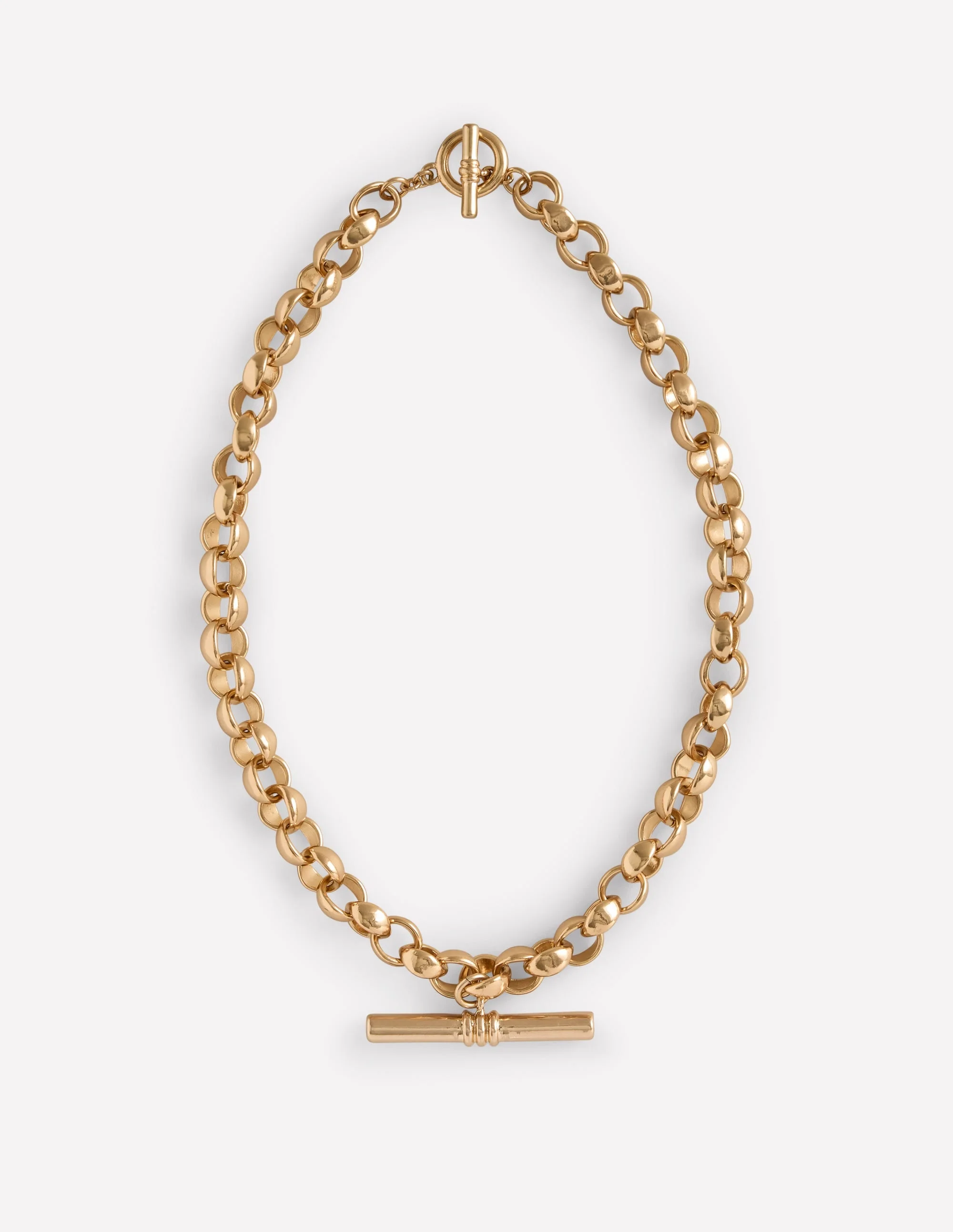 Chunky T-bar Chain Necklace-Gold Colour - 1