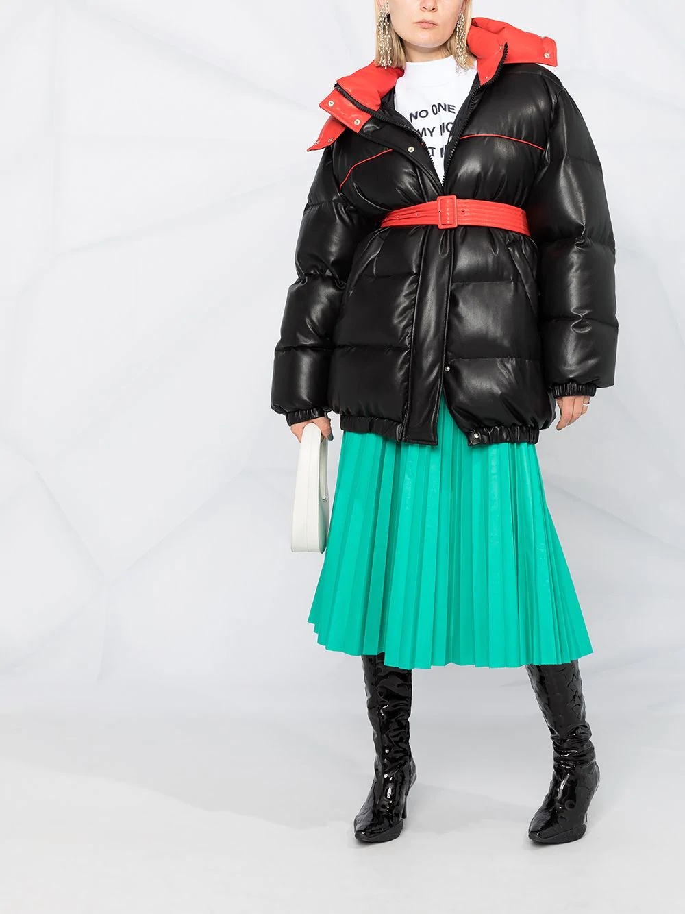 belted-waist hooded puffer jacket - 2