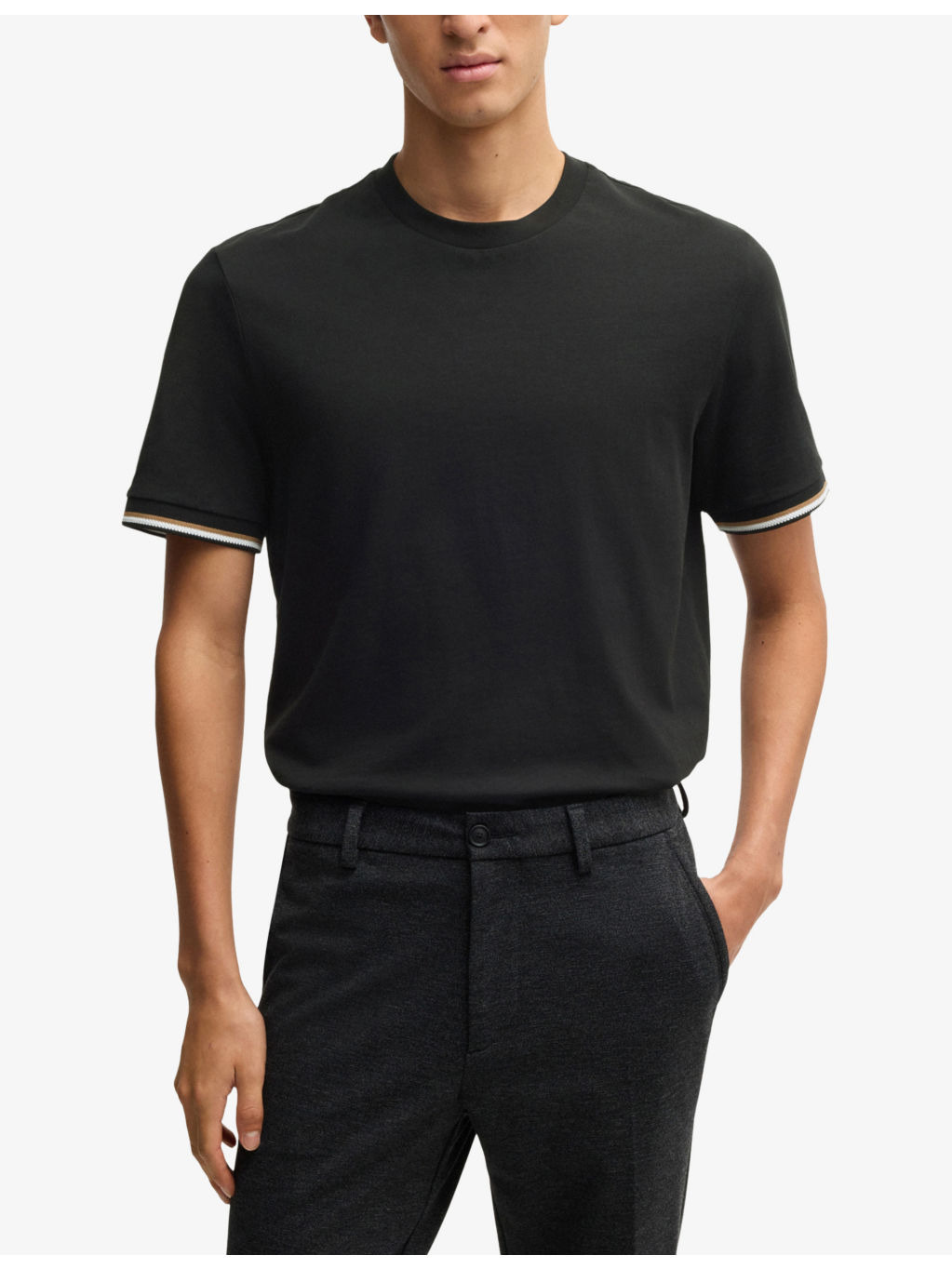 Striped-trim regular-fit cotton-jersey T-shirt - 3