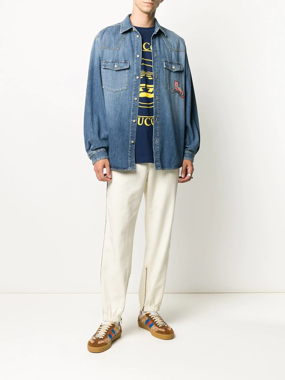 embroidered-logo denim shirt - 2