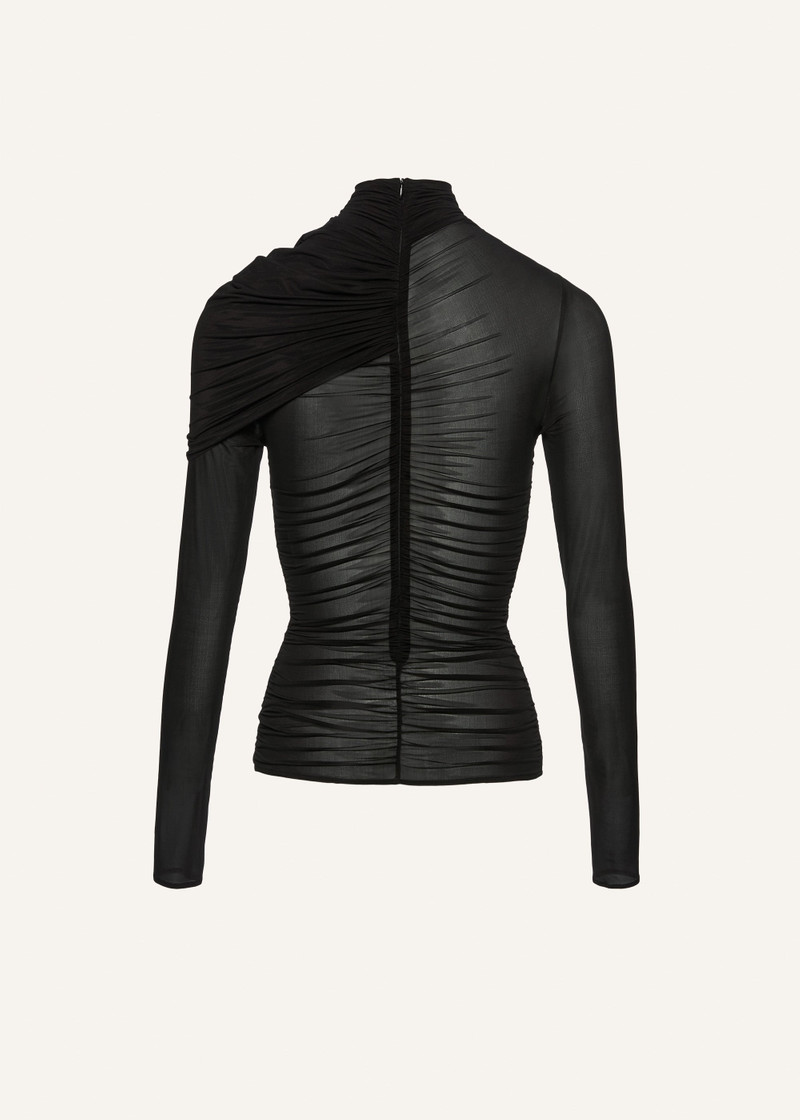 Ruched cape-effect top in black 2