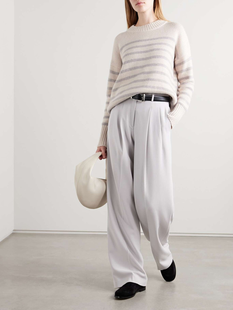 Theory Pleated crepe wide-leg pants Light gray outlook