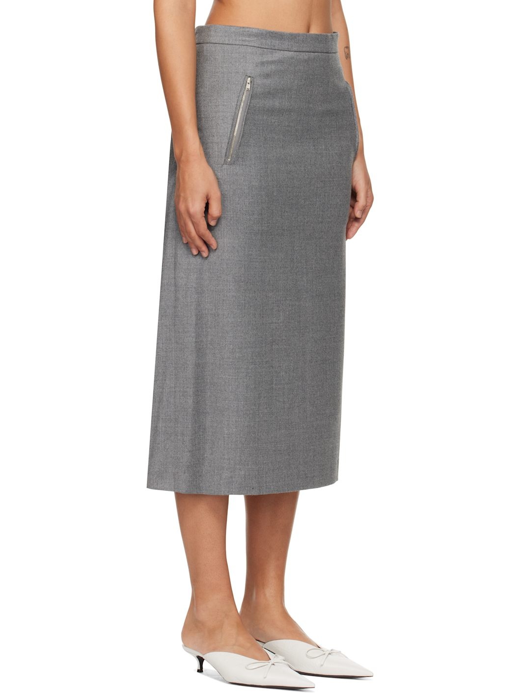Gray Side Folded Midi Skirt - 2