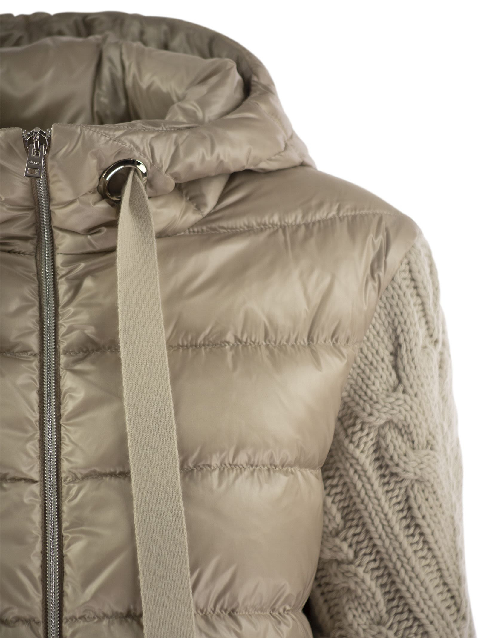 Herno Women Long Down Jacket With Wool Sleeves - 4