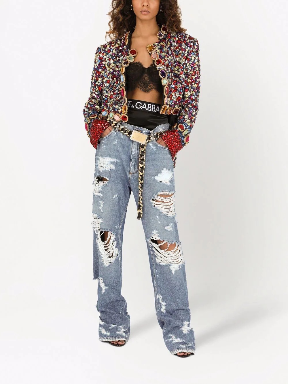 crystal-embellished high-low jacket - 2