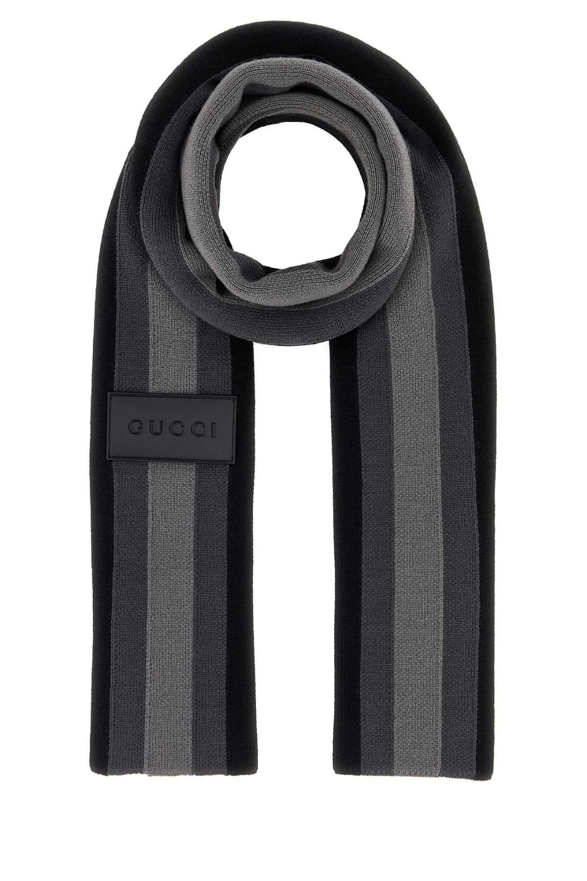 Gucci Men Black Wool Scarf - 1