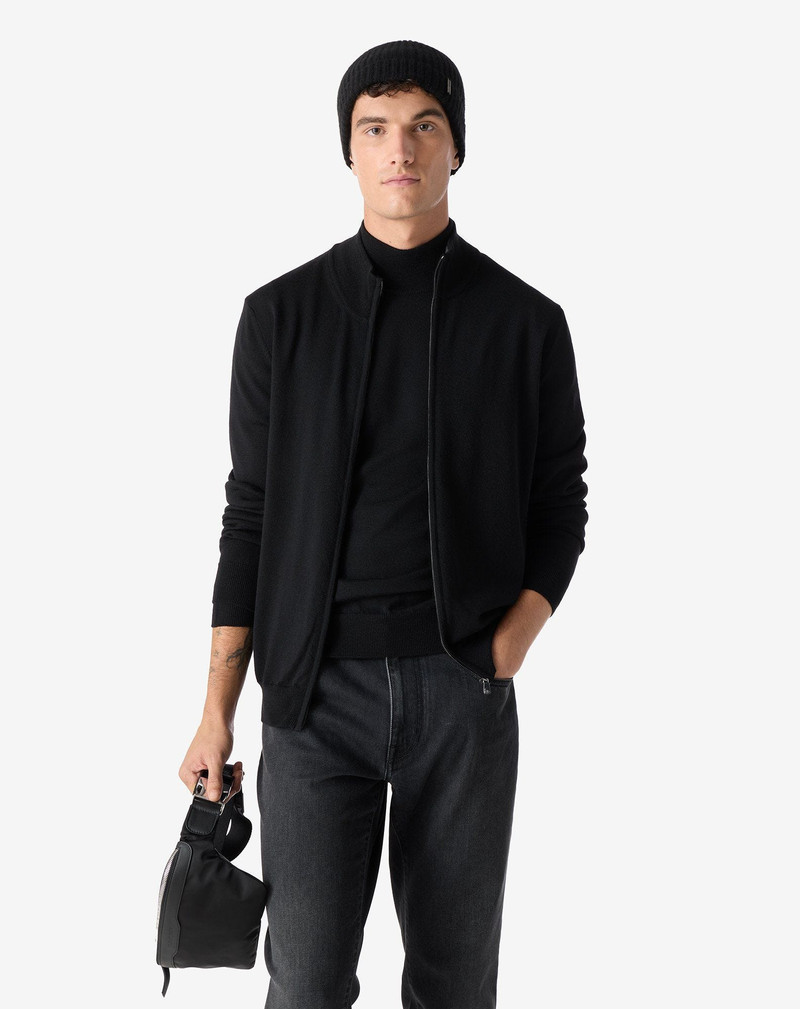 CORNELIANI Black full zip extra fine wool jumper outlook