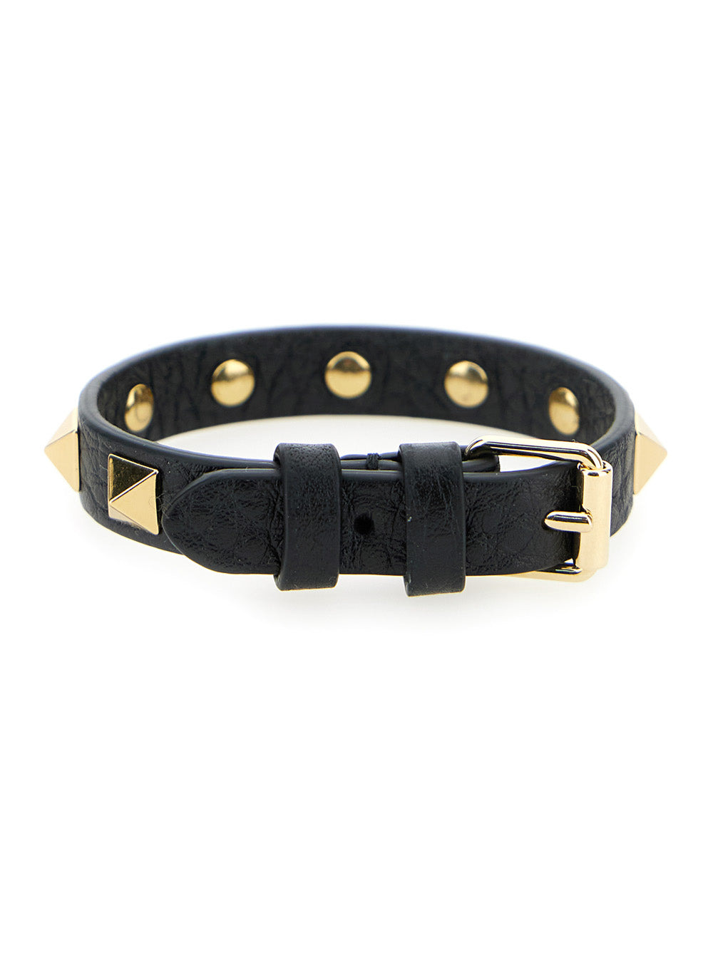 Valentino Garavani Men 'Rockstud' Black Bracelet With Gold-Colored Studs In Leather Man - 2