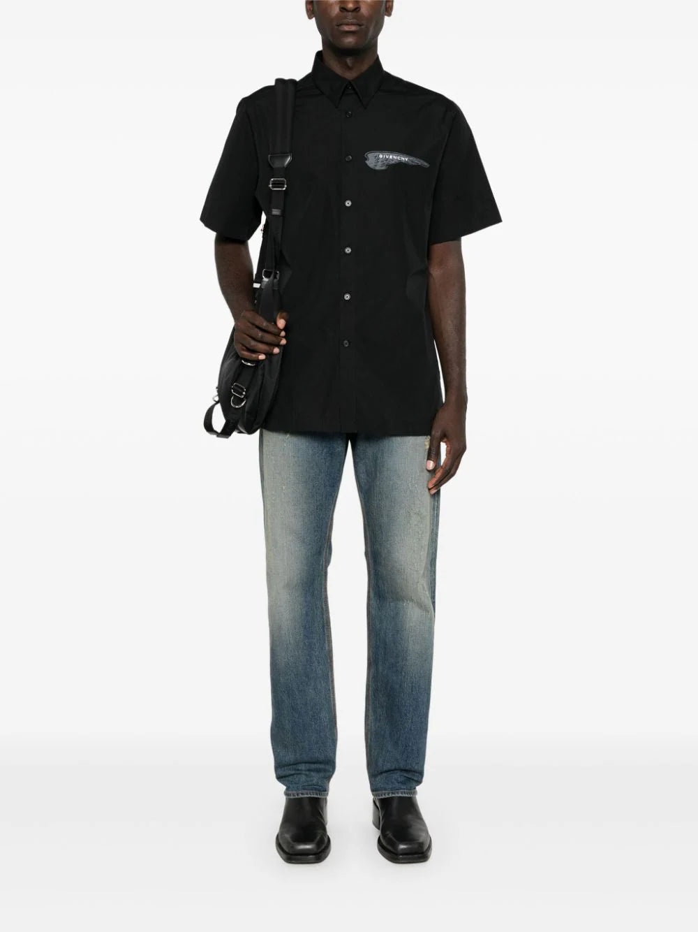 LOGO-PLAQUE DISTRESSED STRAIGHT JEANS - 2