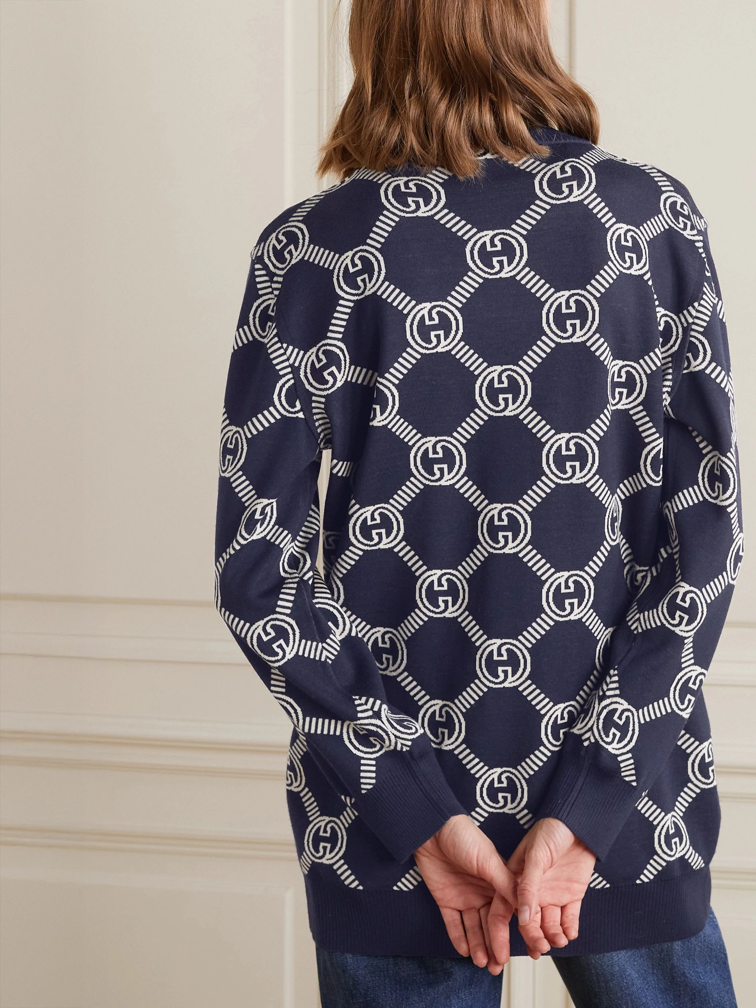 Reversible jacquard-knit wool-blend cardigan Blue - 4