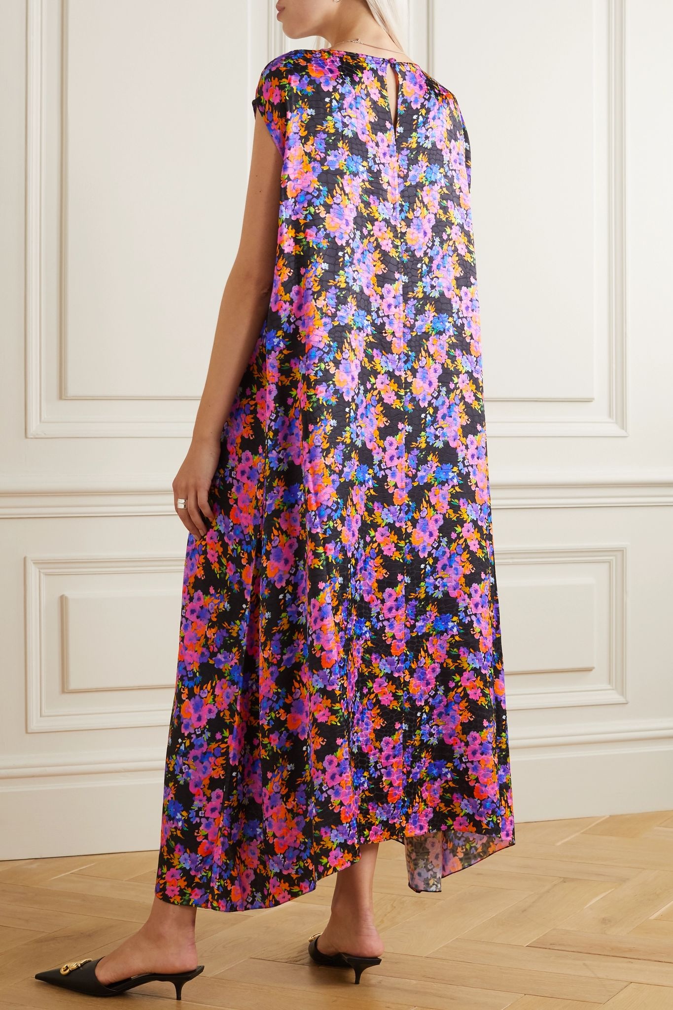 Asymmetric floral-print satin-jacquard dress - 3