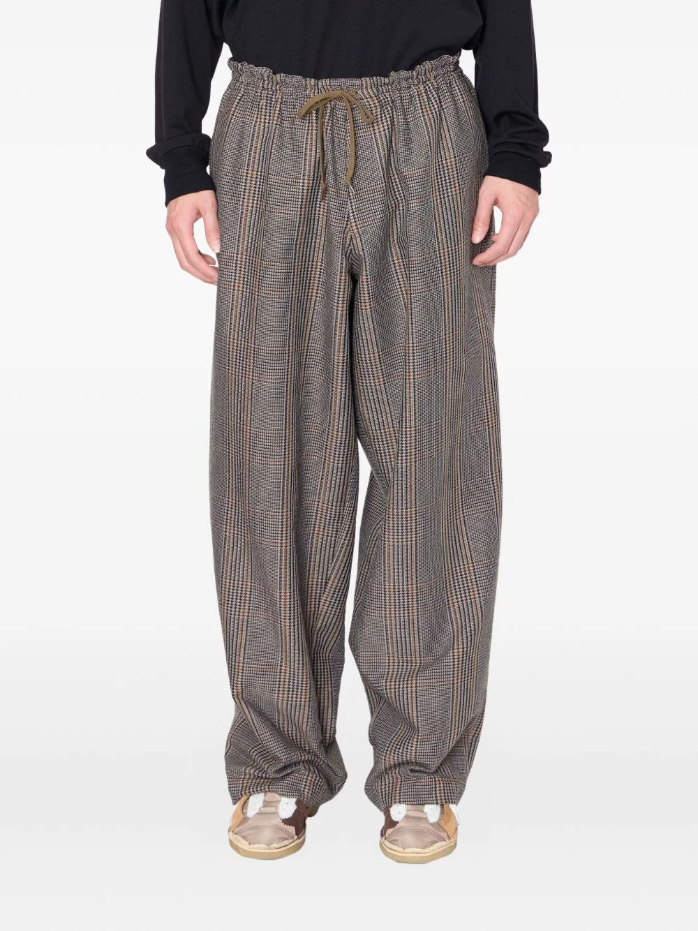 checked drawstring trousers - 1