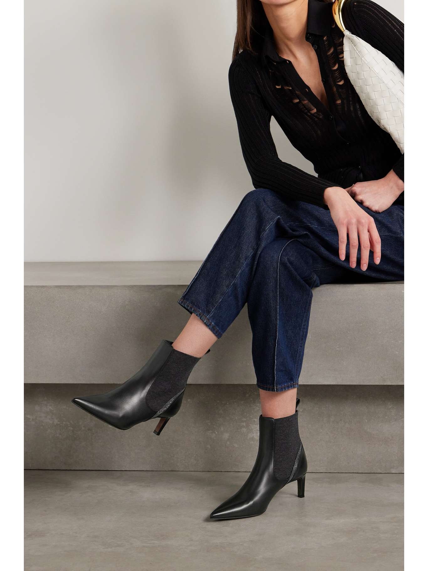 Bead-embellished suede and cashmere Chelsea boots - 2