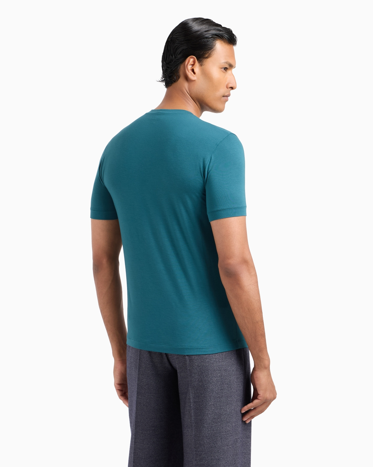 Crew-neck short-sleeved T-shirt in stretch viscose jersey - 3