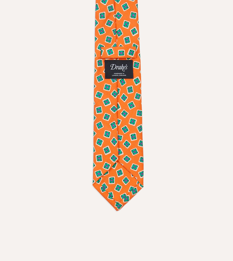 Rust Jumbled Tile Print Silk Self Tipped Tie 4