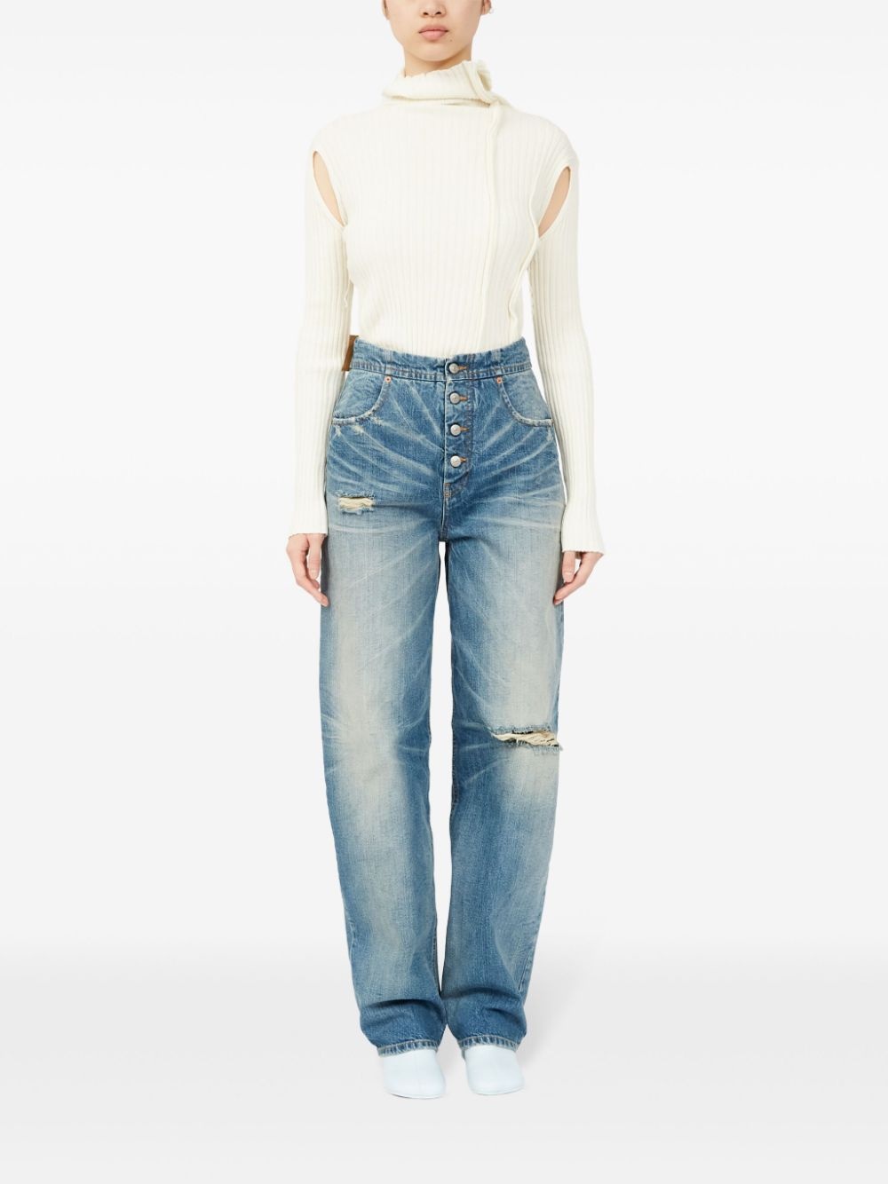 distressed straight jeans - 2