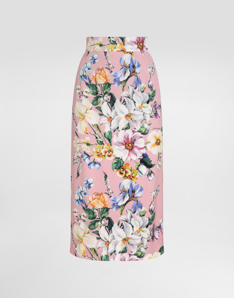 Floral-print charmeuse calf-length skirt 1