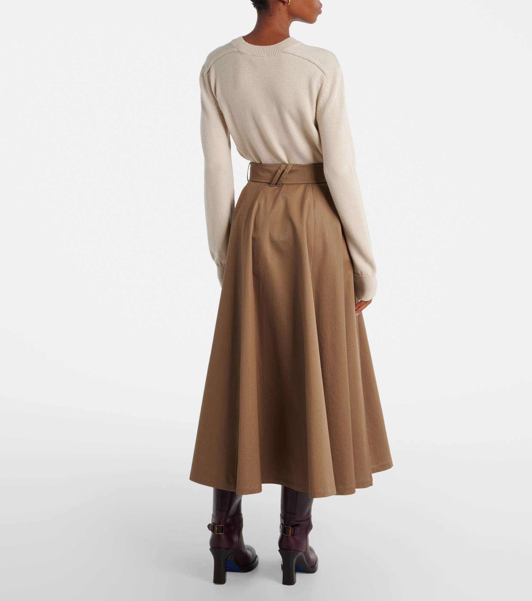 Belted cotton midi skirt - 3