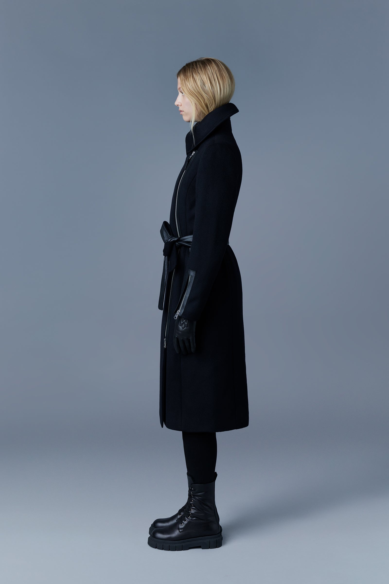 KAMILA double face wool and cashmerel coat with sash belt - 3