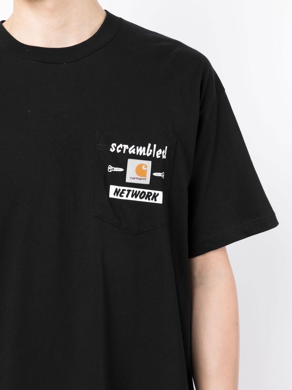 Scramble logo-patch slogan-print T-shirt - 5