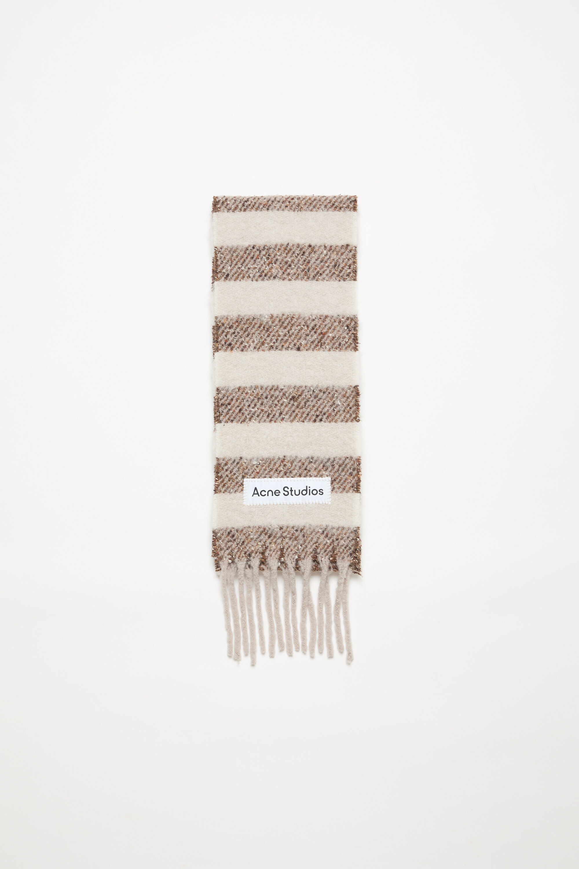 Stripe alpaca scarf - Narrow - Dark brown/beige - 1