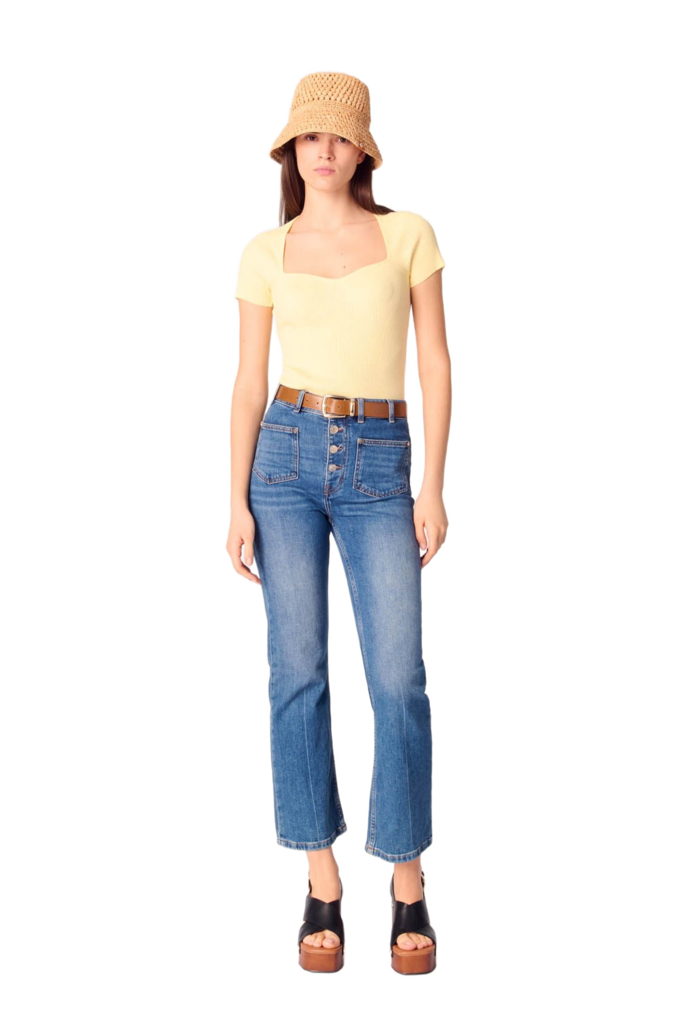 maje Rib knit top in Yellow at Nordstrom - 1