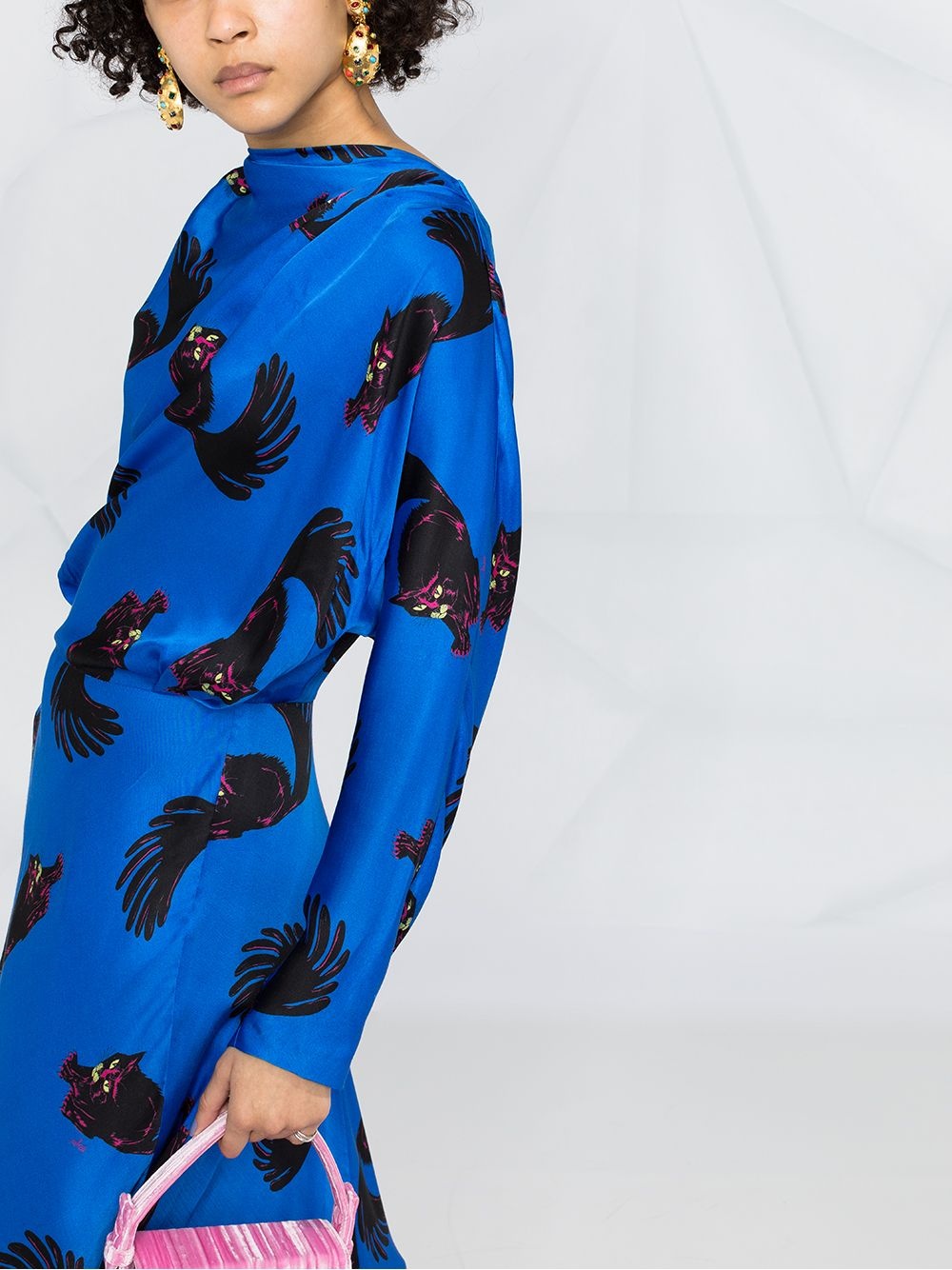 cat-print long-sleeved dress - 3