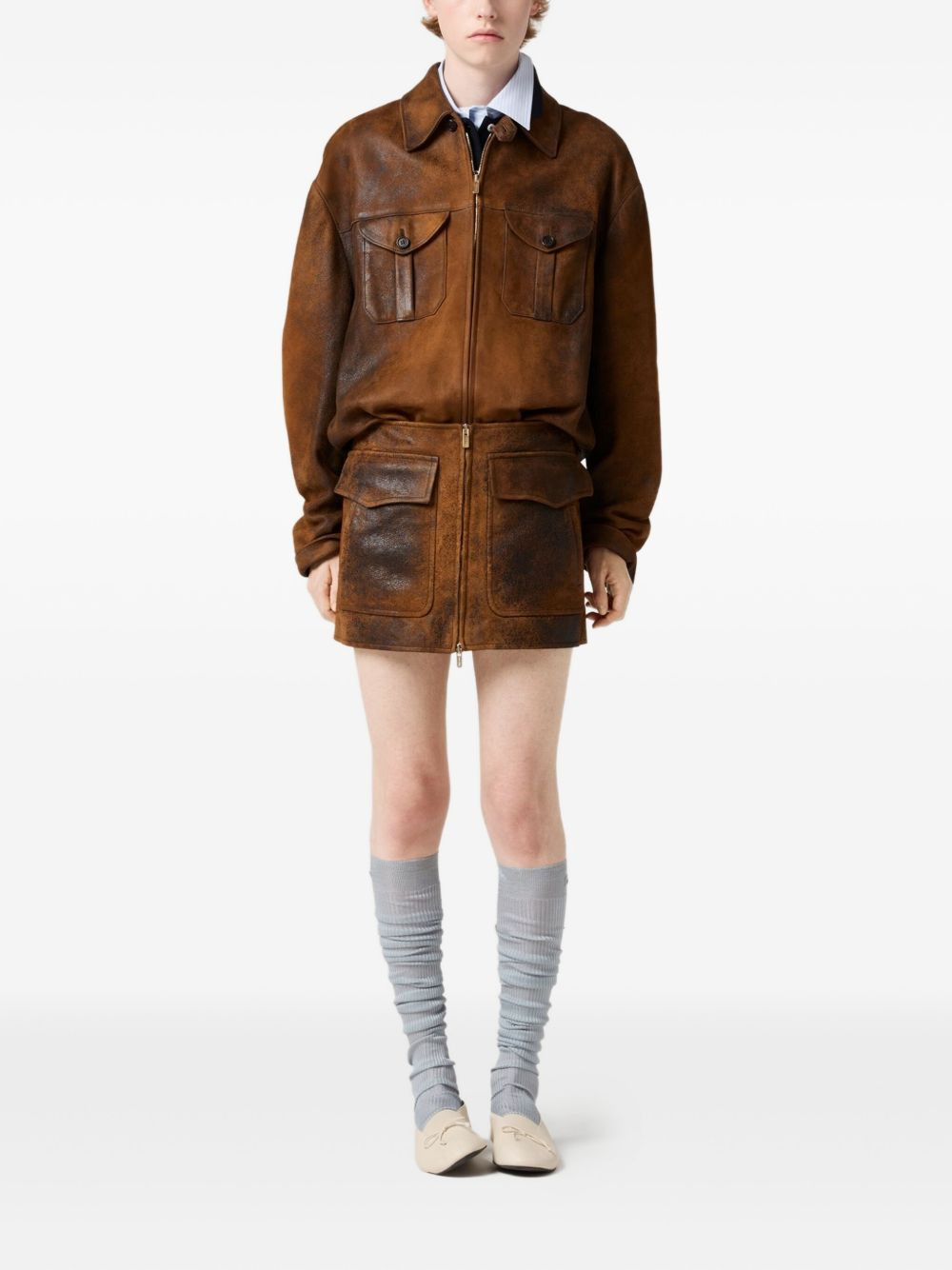 embossed-logo leather jacket - 2