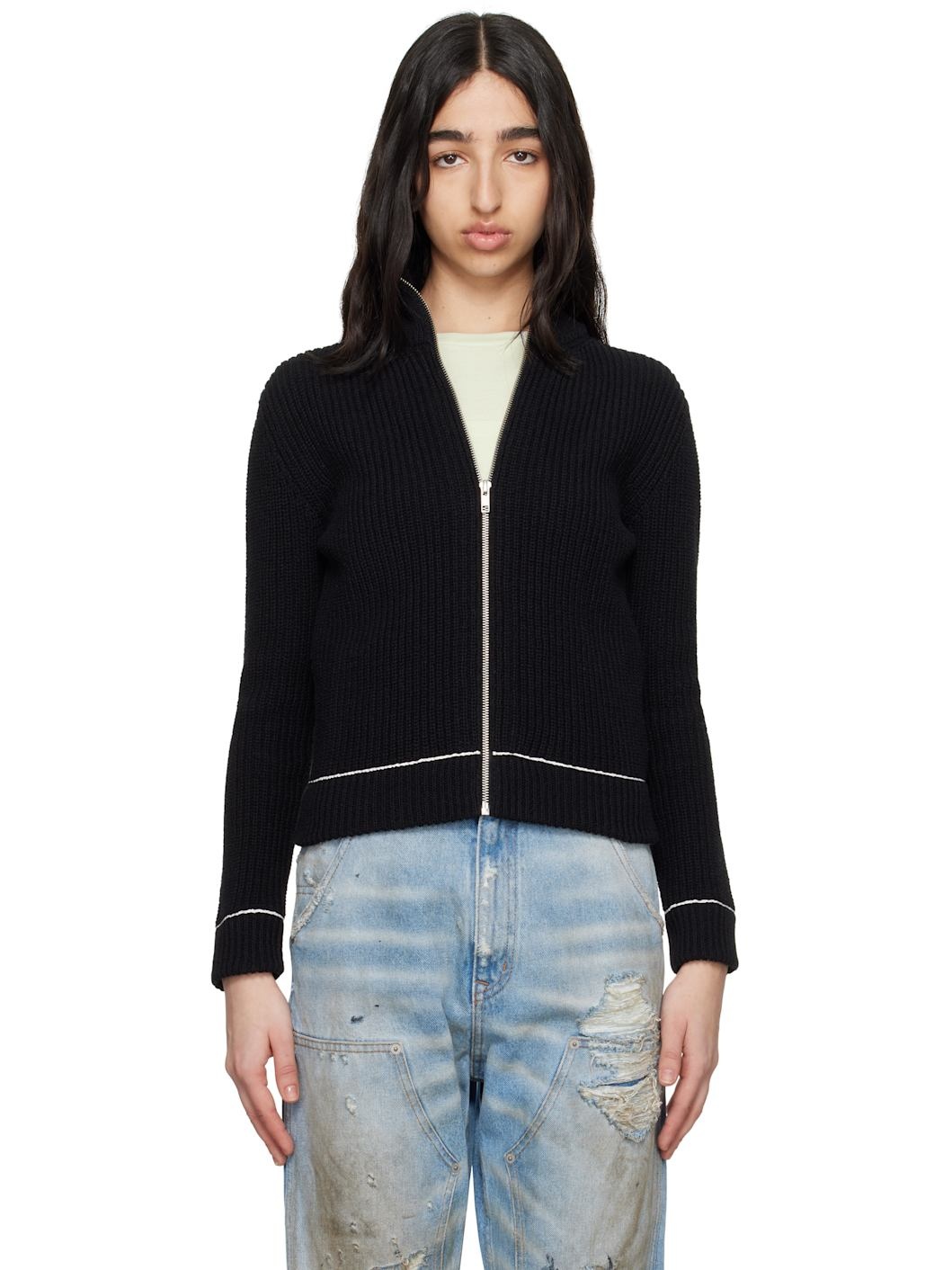 Black Slitted Camionneur Track Jacket - 1