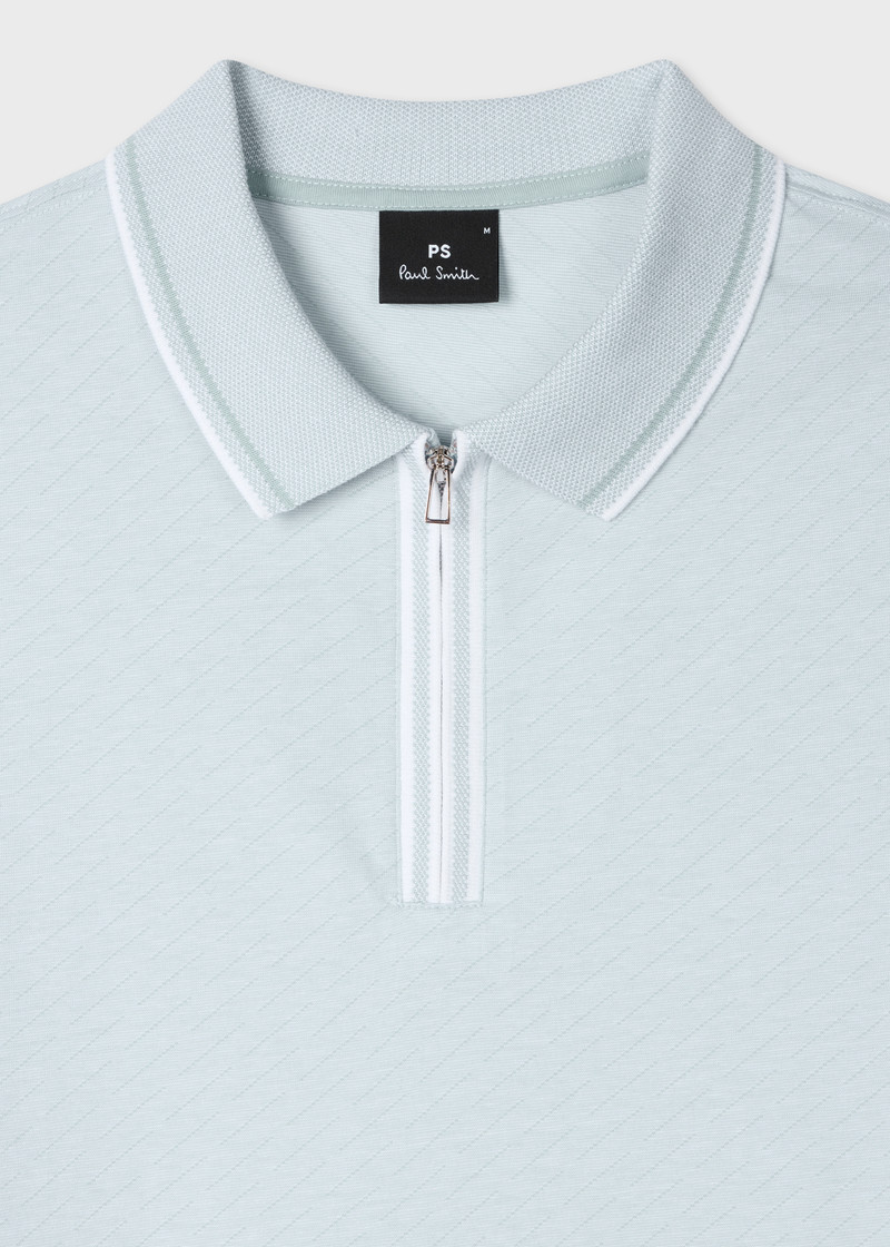 Paul Smith Pale Blue Jacquard Zip-Neck Polo Shirt outlook
