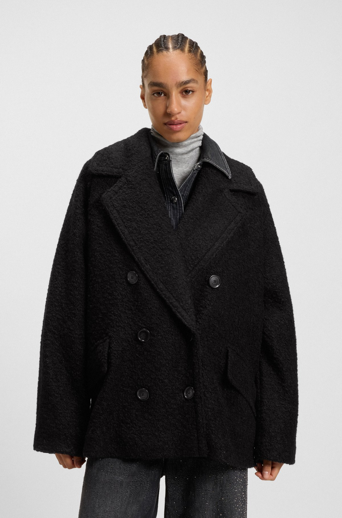 BOXY-FIT CABAN COAT WITH BOUCLÉ TEXTURE - 2