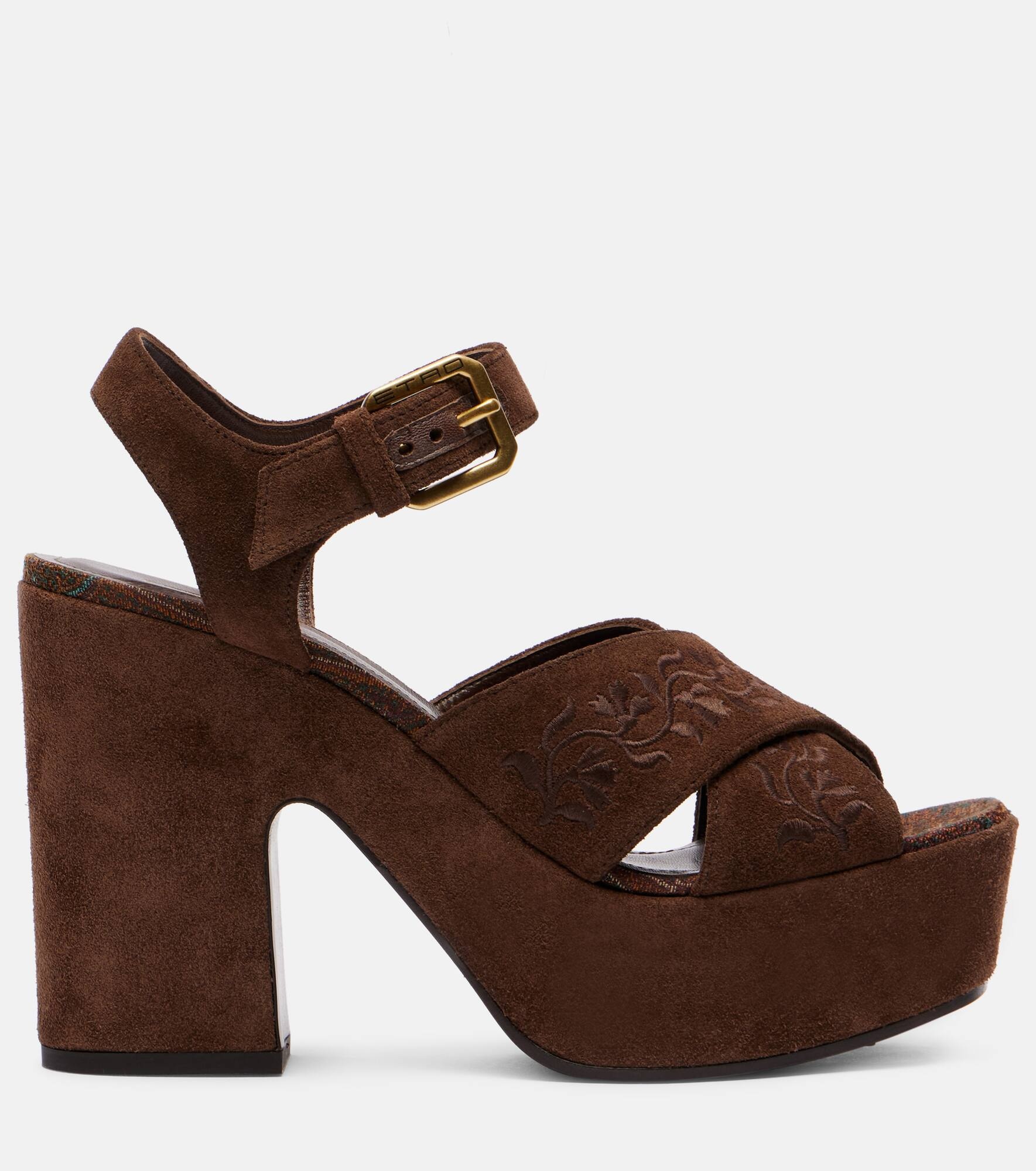 Floral embroidered suede platform sandals - 4