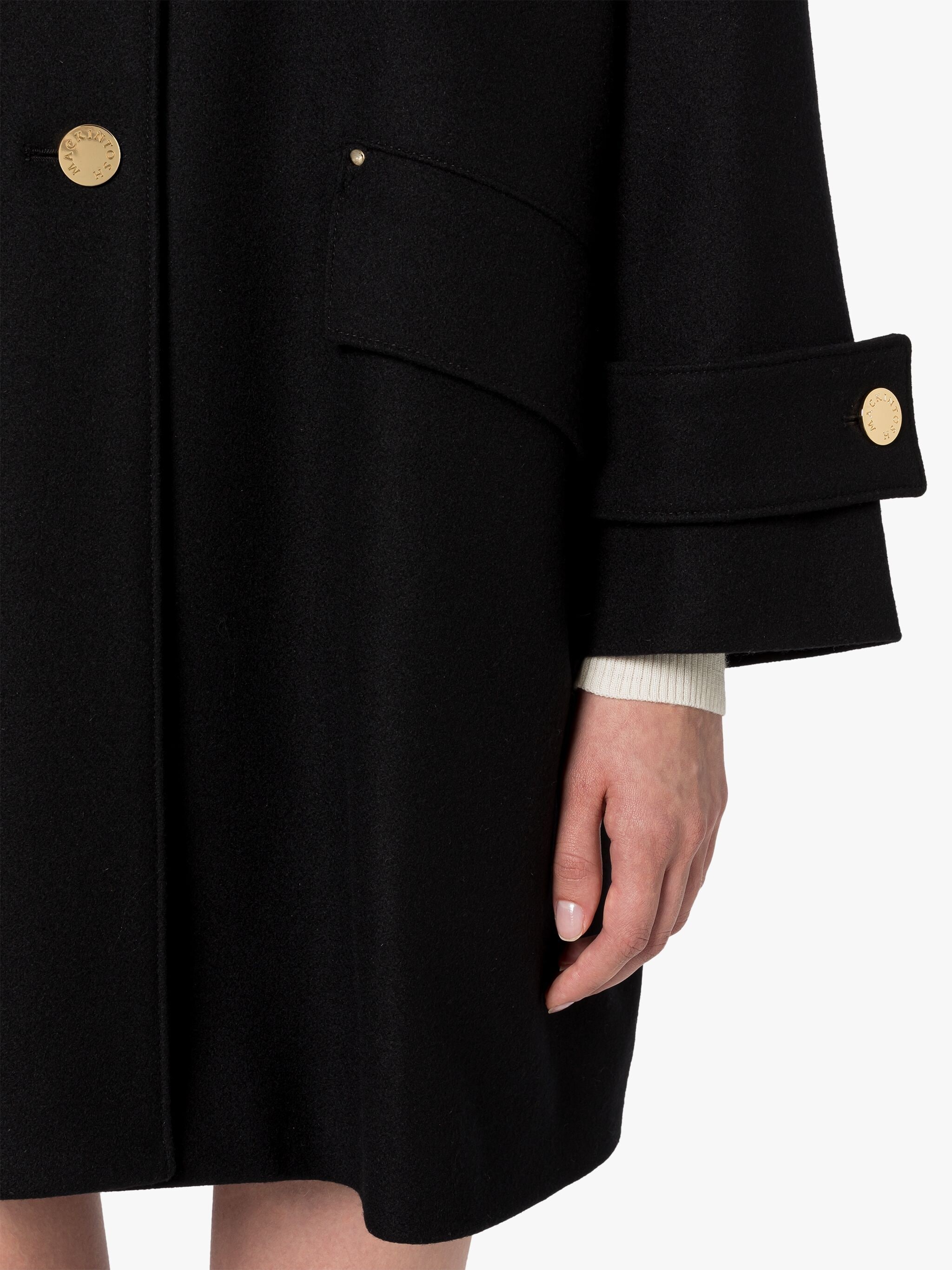 HUMBIE BLACK WOOL COLLARLESS COAT - 6